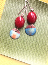 Load image into Gallery viewer, Copper Enamel with Red Bead Earrings