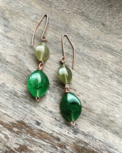 Load image into Gallery viewer, Green on Copper Beaded Earrings