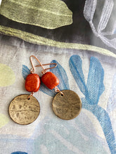 Load image into Gallery viewer, Wooden Shells with Russet Red Bead Earrings