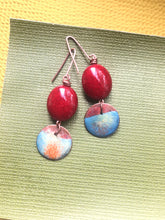 Load image into Gallery viewer, Copper Enamel with Red Bead Earrings