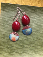 Load image into Gallery viewer, Copper Enamel with Red Bead Earrings