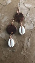 Load image into Gallery viewer, Darkened Copper with Cowrie Shell Drop Earrings
