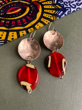 Load image into Gallery viewer, Hammered Brass Earrings with Red Bead