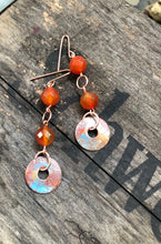 Load image into Gallery viewer, Copper Enamel with Orange Bead Dangle Earrings