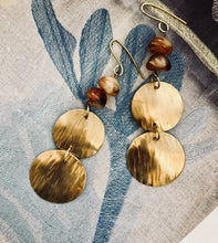 Load image into Gallery viewer, Hammered Brass with Amber Beads