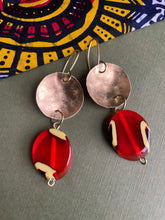 Load image into Gallery viewer, Hammered Brass Earrings with Red Bead
