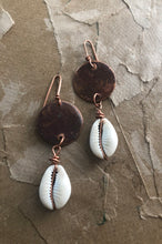 Load image into Gallery viewer, Darkened Copper with Cowrie Shell Drop Earrings