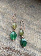 Load image into Gallery viewer, Green on Copper Beaded Earrings