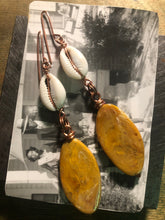Load image into Gallery viewer, Honey Amber Color Large Bead with Cowrie Earrings