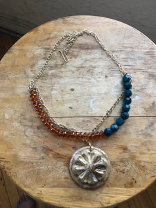 Brass Beaded Statement Necklace with Pendant