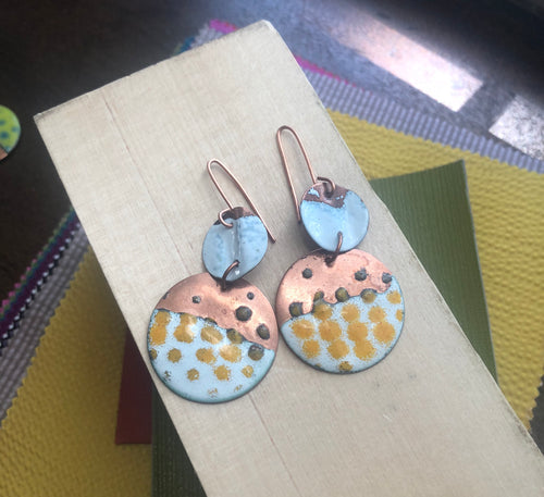 Copper Enamel Dangle Earrings