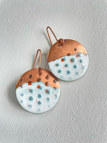 Copper Enamel Disk Earrings