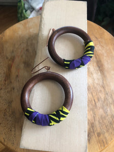 Ankara Wrapped Wood Hoop Earrings