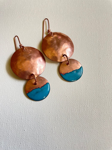 Copper Enamel Dangle Earrings