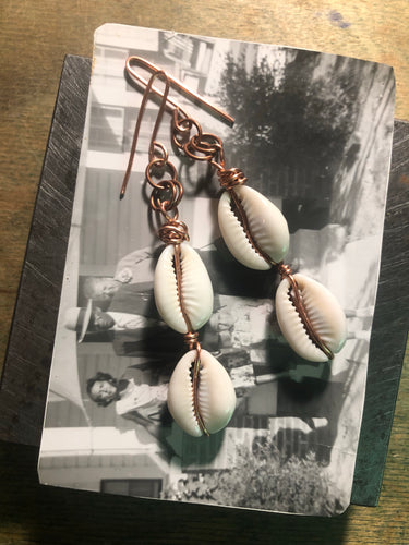 Cowrie with Copper Dangle Earrings