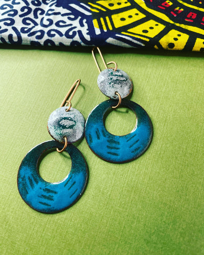 Blue Copper Enamel Earrings