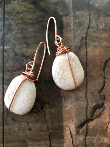 Copper wrapped Off White Beads