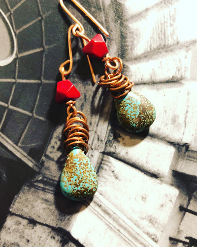 Turquoise with Red Copper earrings