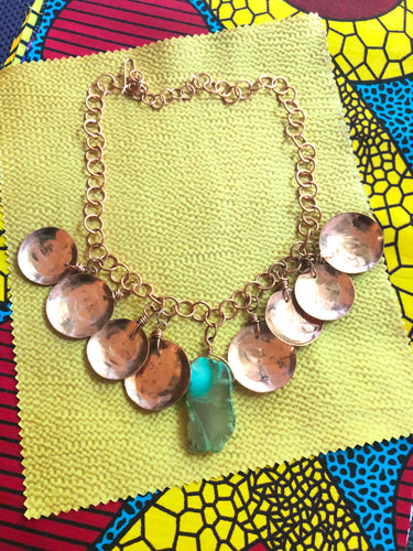 Copper Necklace with Green Agate Slice
