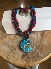 Load image into Gallery viewer, Beaded Necklace with Mixed Media Pendant