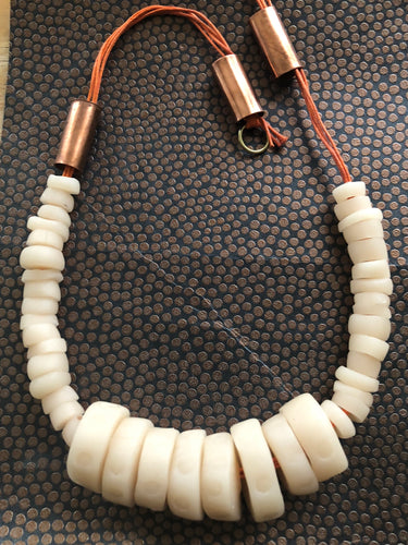 Off White Beaded Necklace with Copper