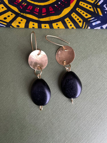 Hammered Brass with Black Bead