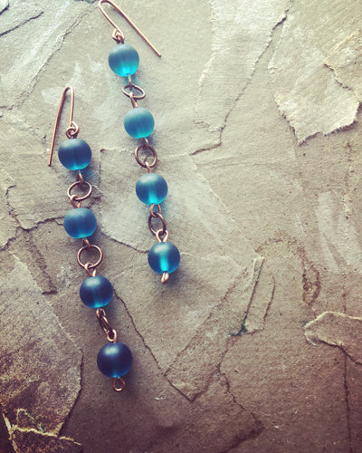 Blue Beaded Copper Earrings