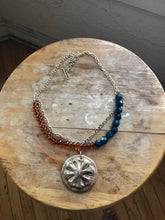 Load image into Gallery viewer, Brass Beaded Statement Necklace with Pendant