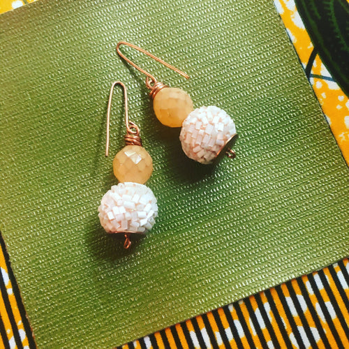 Pink and Peach Beaded Earrings