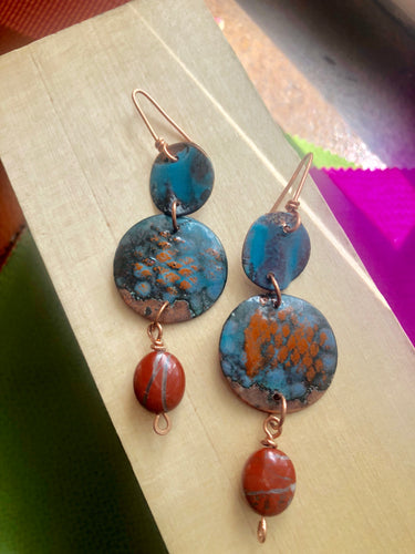 Copper Enamel Dangle Earrings