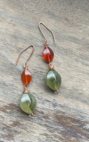 Honey and Green Drop Earrings