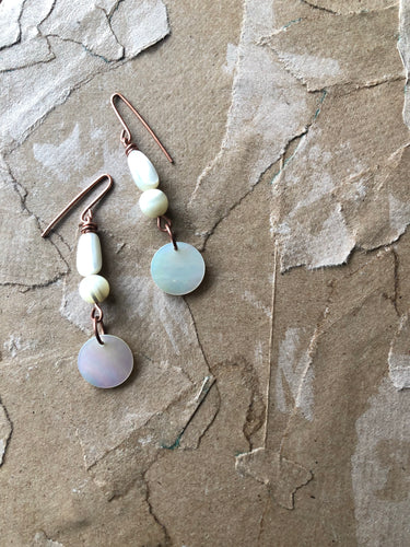 Pearl and Copper Drop Earrings