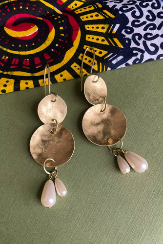 Hammered Brass Earrings with Pearls