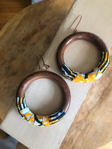 Ankara Wrapped Wood Hoop Earrings