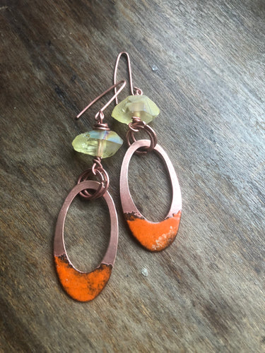 Copper Enamel Dangle Earrings