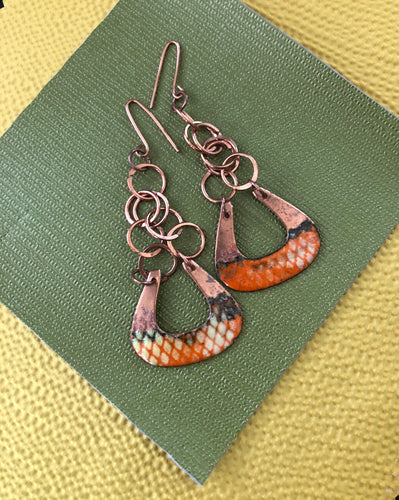 Copper Enamel Dangle Earrings