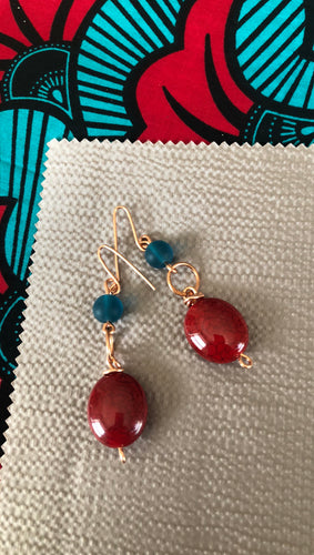 Red and Blue Beaded Earrings