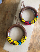Load image into Gallery viewer, Ankara Wrapped Wood Hoop Earrings
