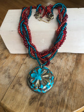 Load image into Gallery viewer, Beaded Necklace with Mixed Media Pendant