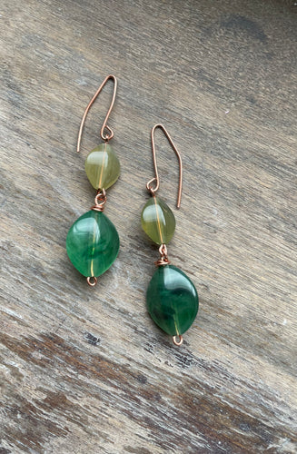 Green on Copper Beaded Earrings